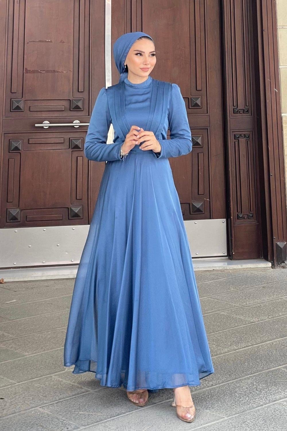 Çift Drapeli Janjan Abiye İndigo 5025 