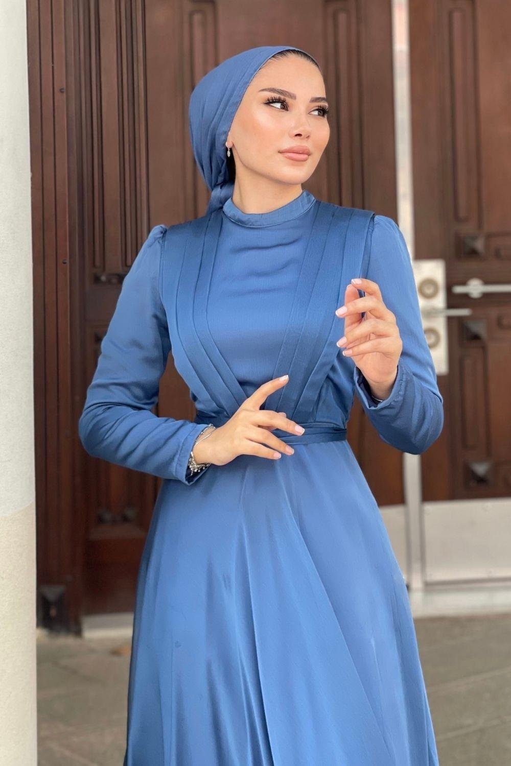 Çift Drapeli Janjan Abiye İndigo 5025 