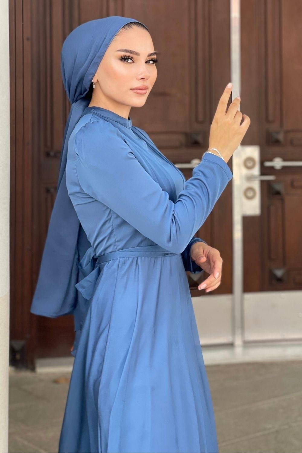 Çift Drapeli Janjan Abiye İndigo 5025 