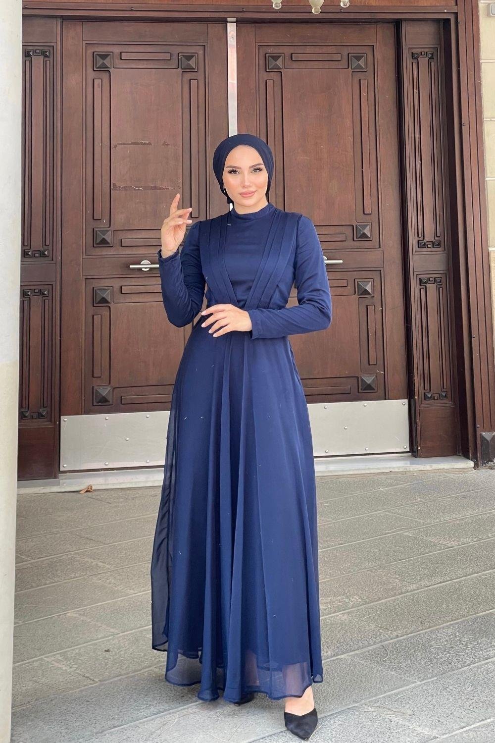 Çift Drapeli Janjan Abiye Lacivert 5025 