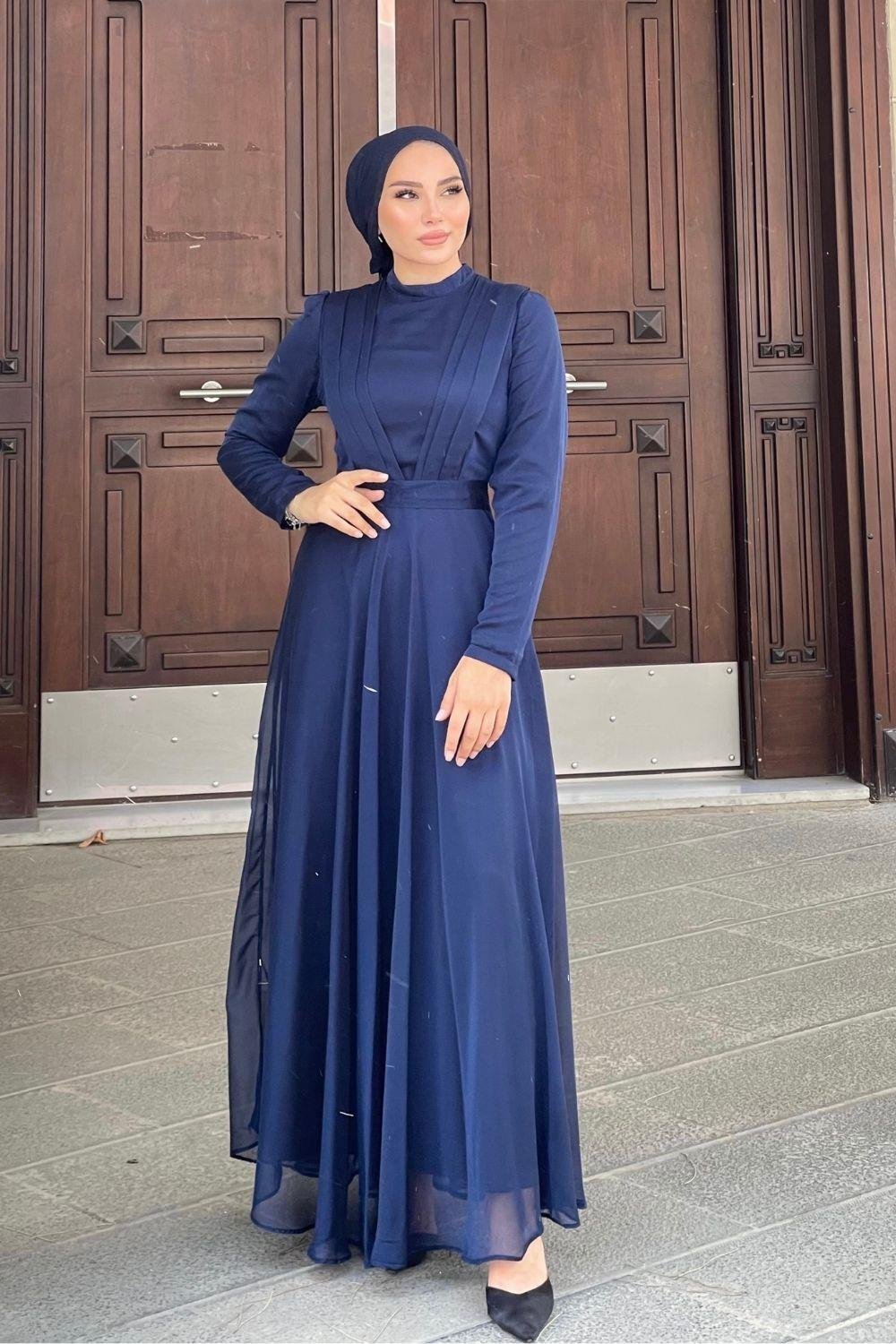 Çift Drapeli Janjan Abiye Lacivert 5025 