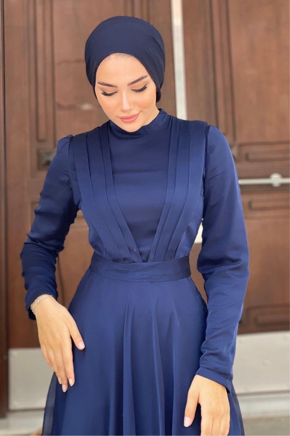 Çift Drapeli Janjan Abiye Lacivert 5025 