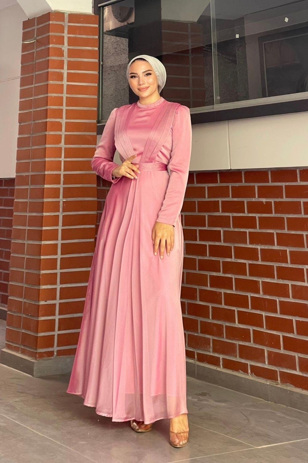 Çift Drapeli Janjan Abiye Pembe 5025 