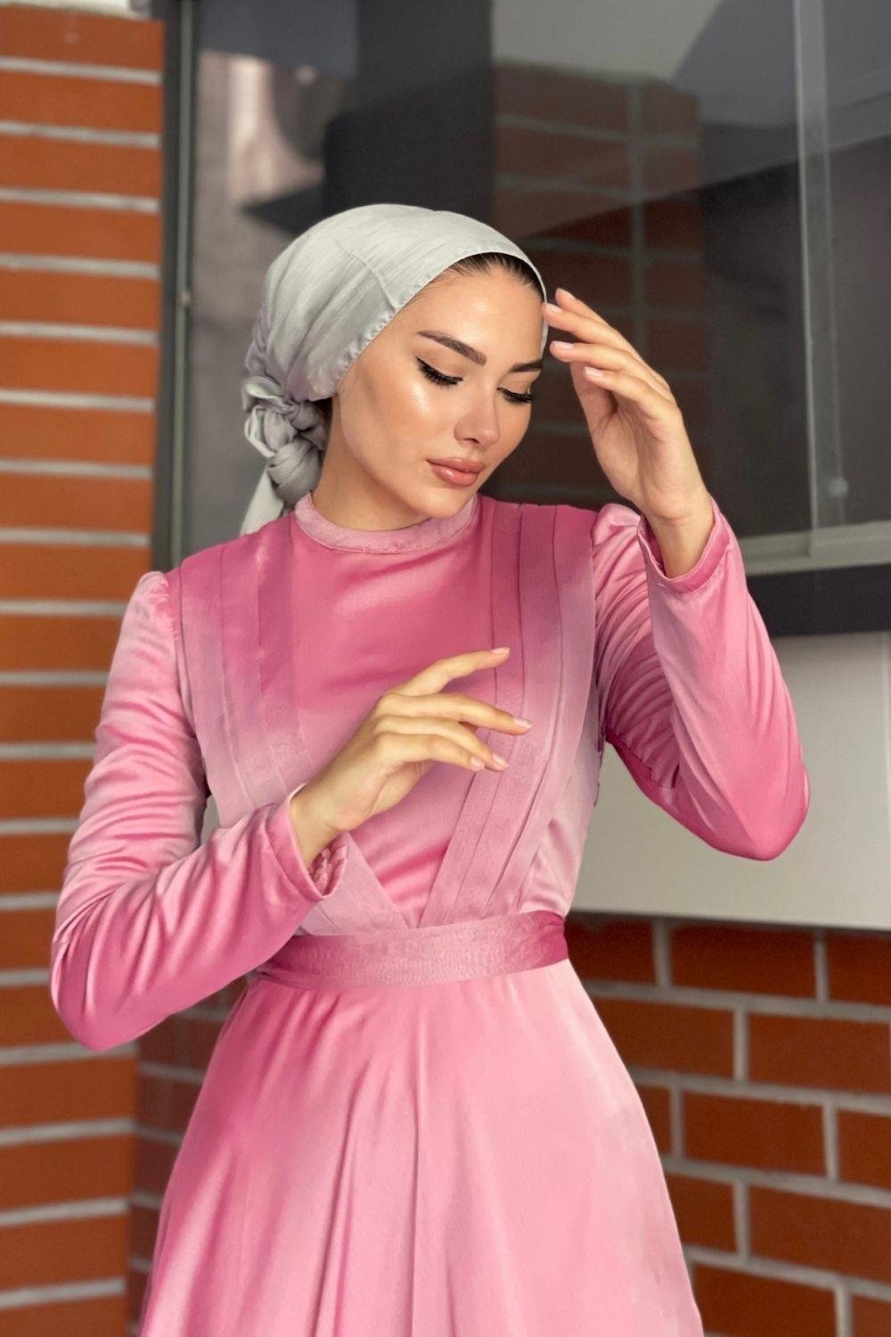 Çift Drapeli Janjan Abiye Pembe 5025 