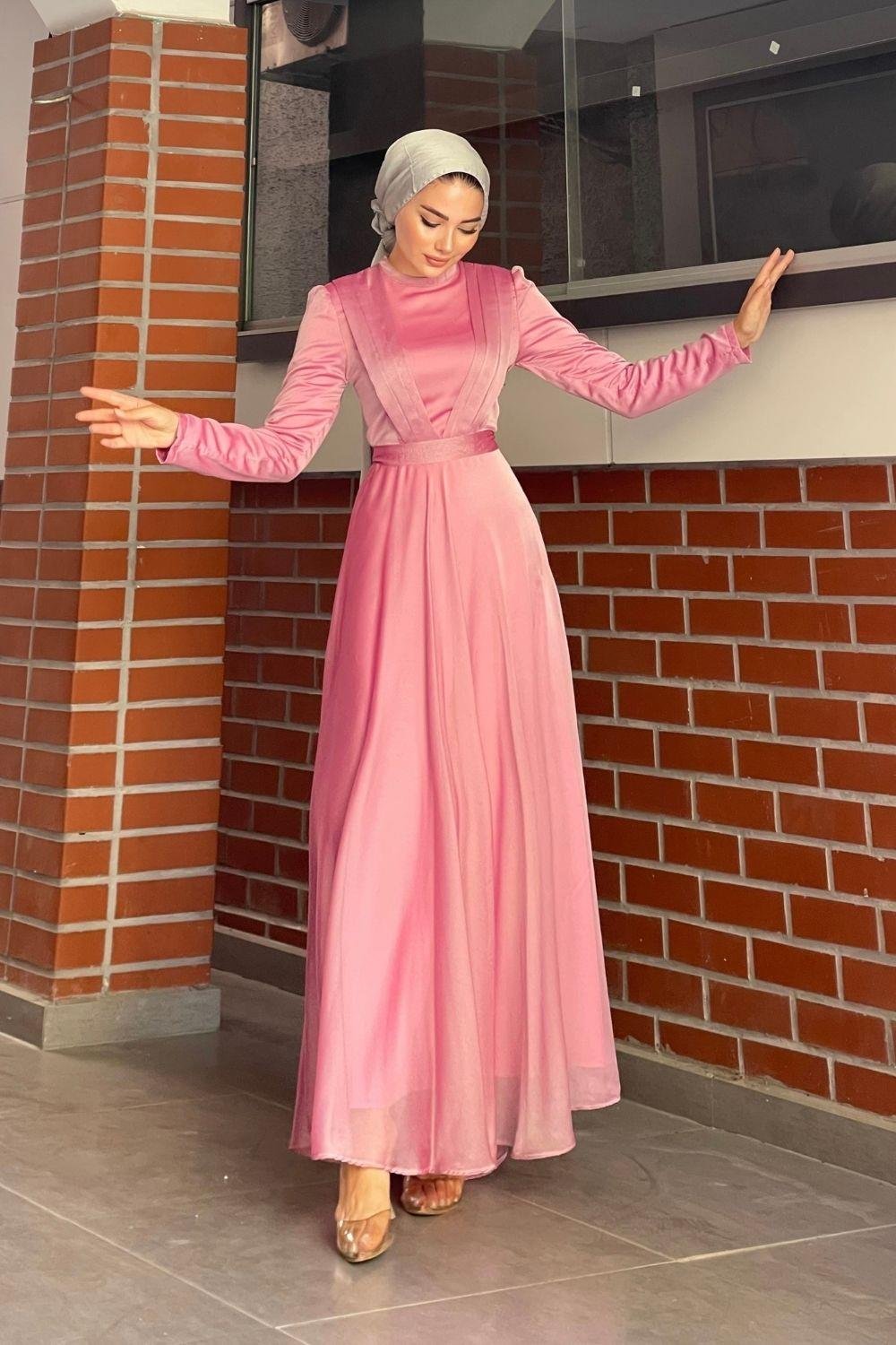 Çift Drapeli Janjan Abiye Pembe 5025 