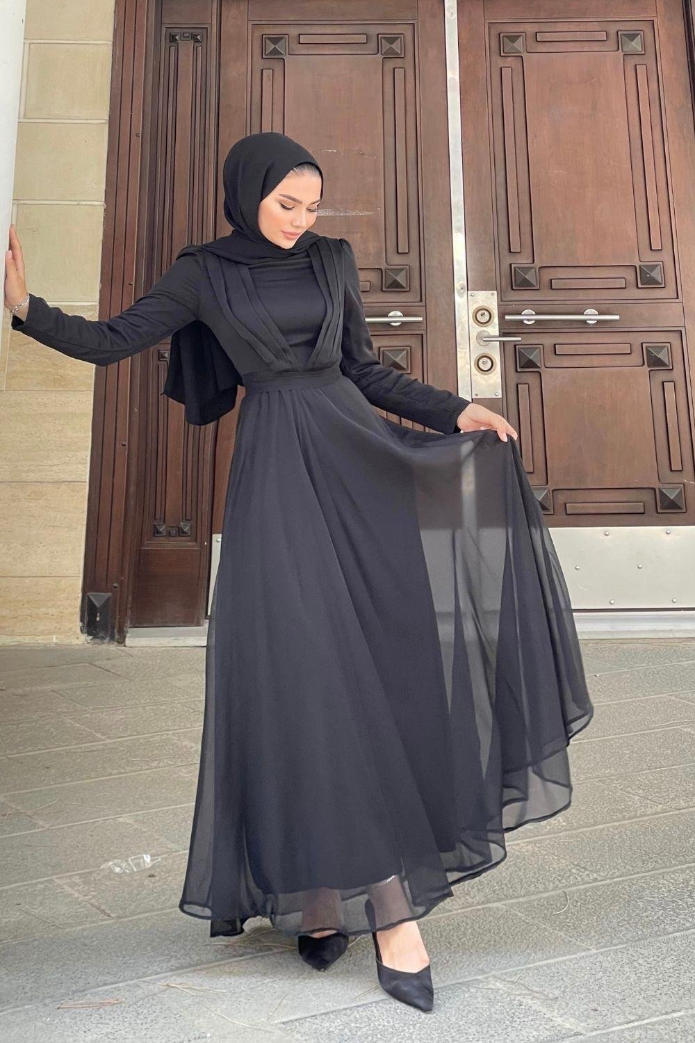 Çift Drapeli Janjan Abiye Siyah 5025 