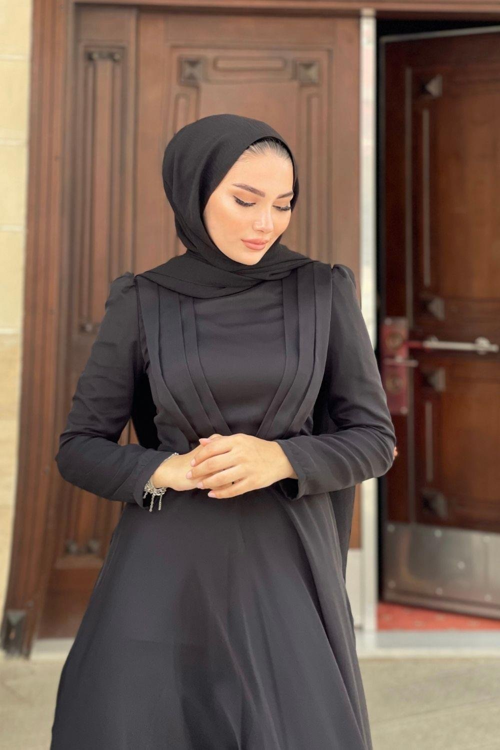 Çift Drapeli Janjan Abiye Siyah 5025 