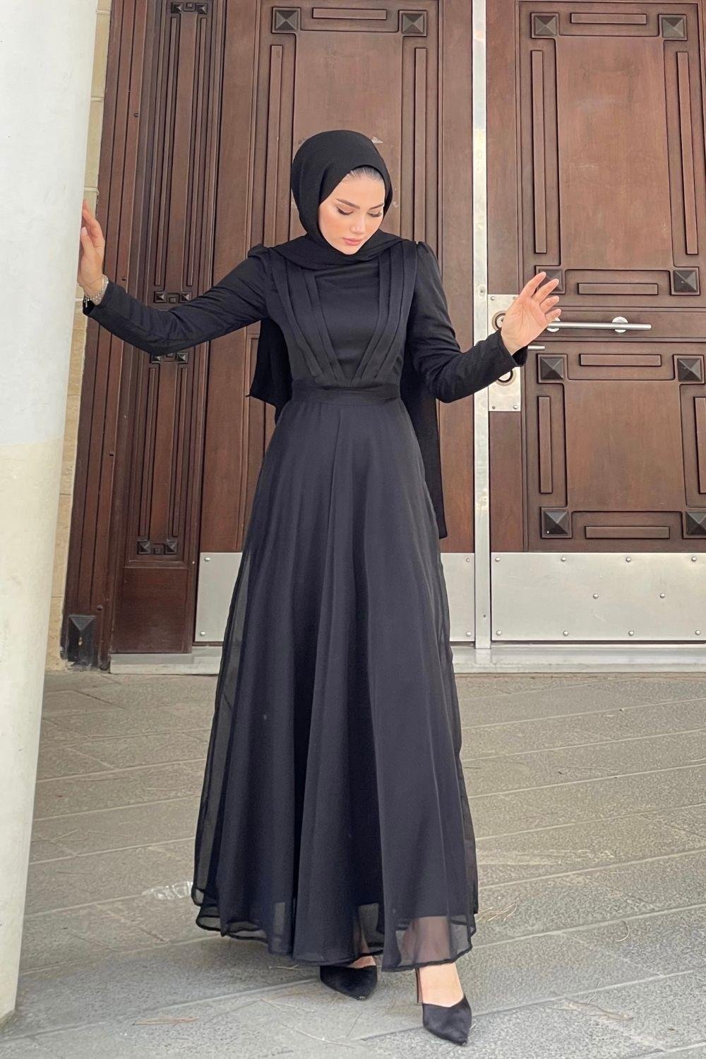 Çift Drapeli Janjan Abiye Siyah 5025 