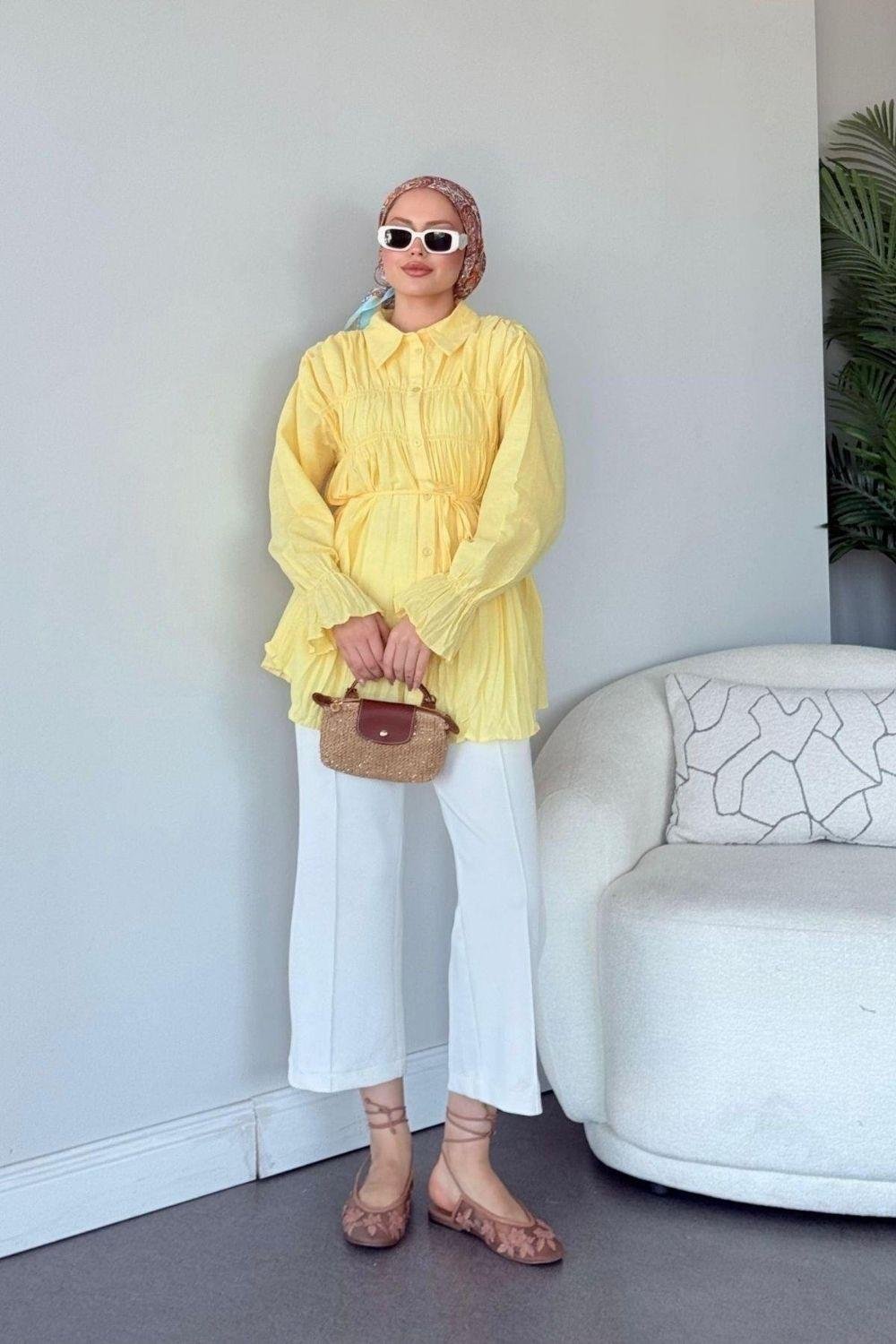 Lotus Piliseli Gömlek Sarı 50600 