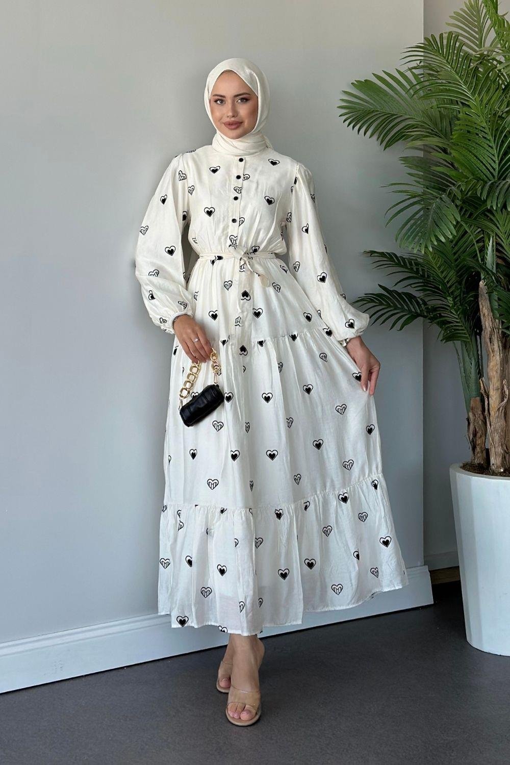 Kalpli Elbise Beyaz 50740 