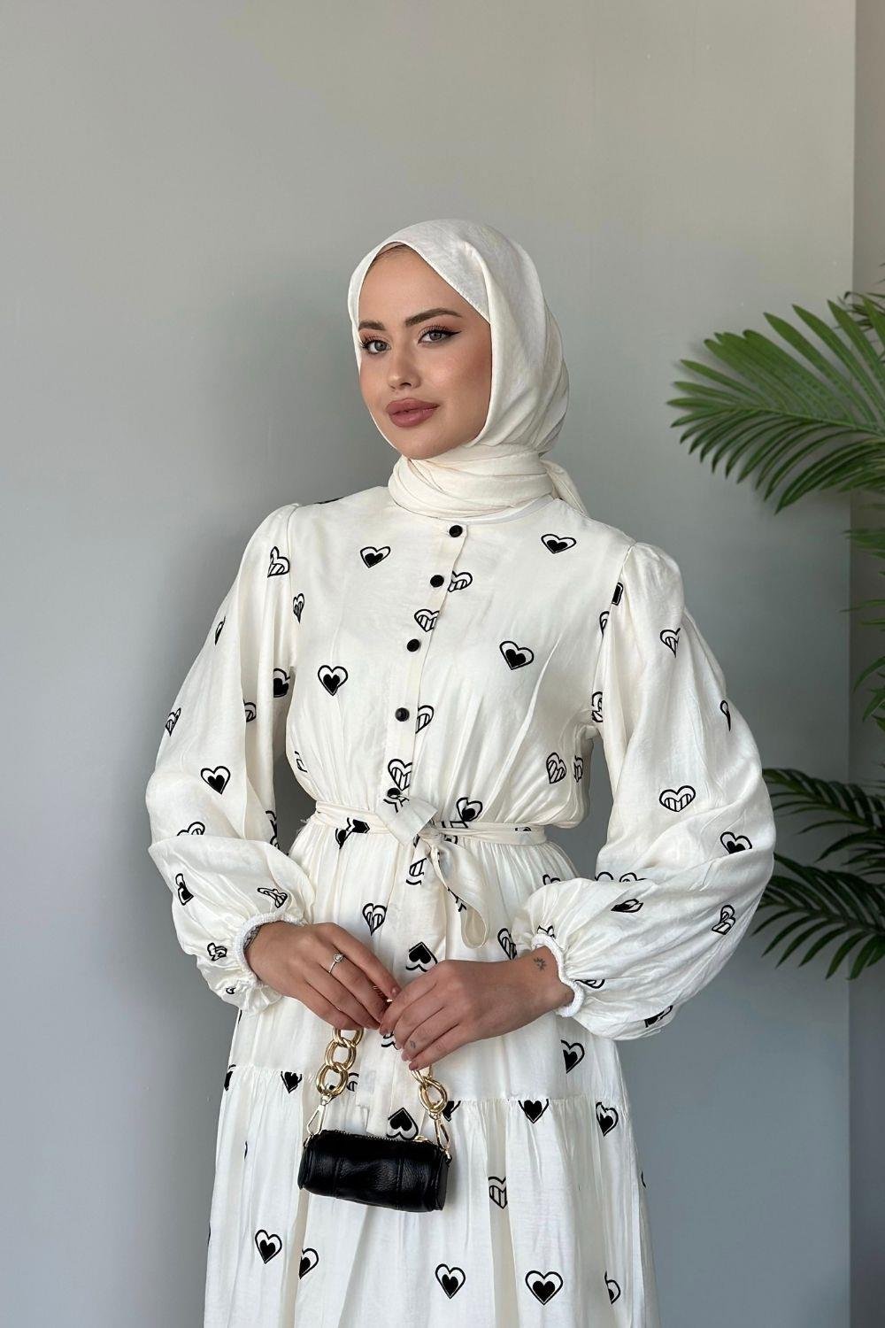 Kalpli Elbise Beyaz 50740 