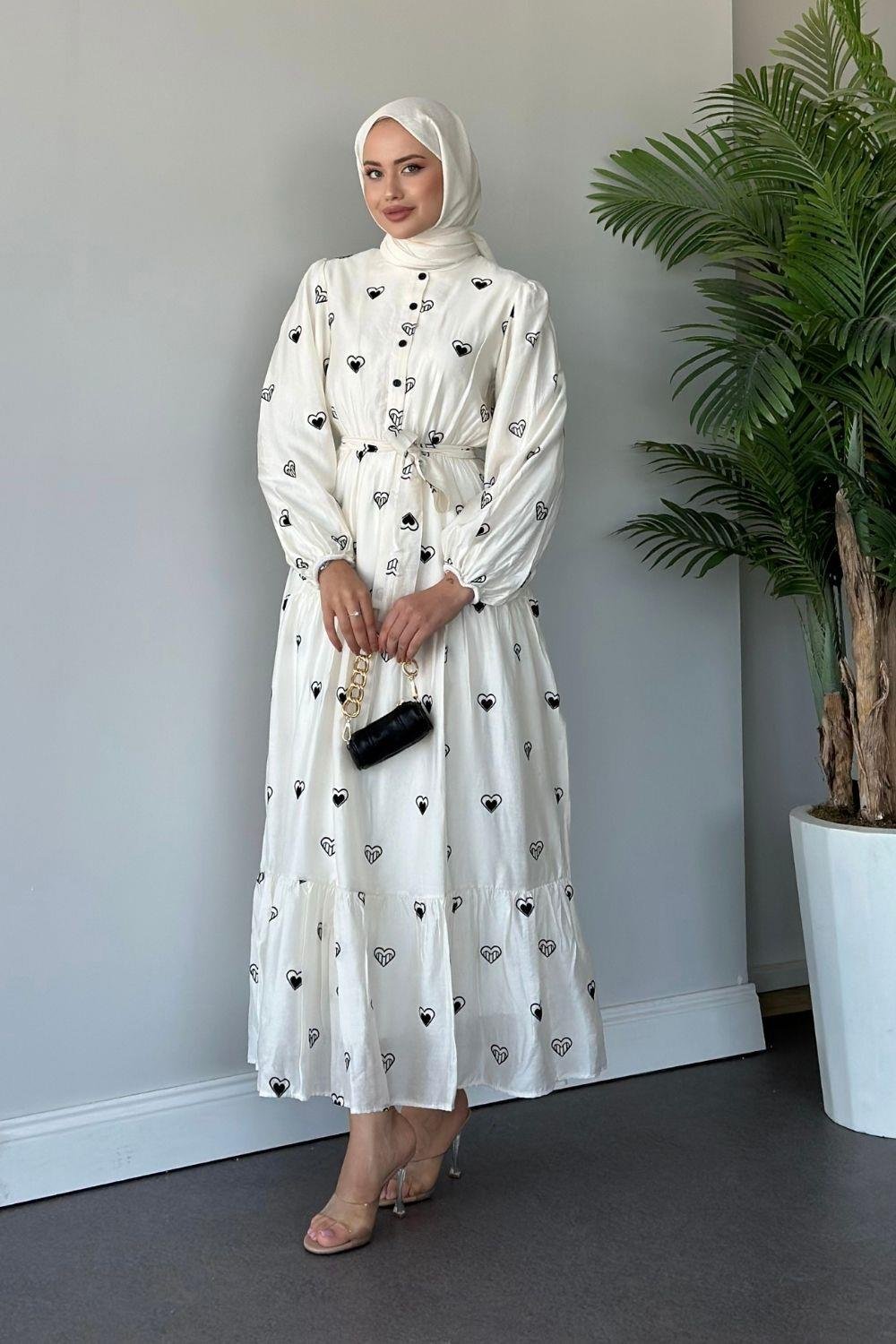 Kalpli Elbise Beyaz 50740 