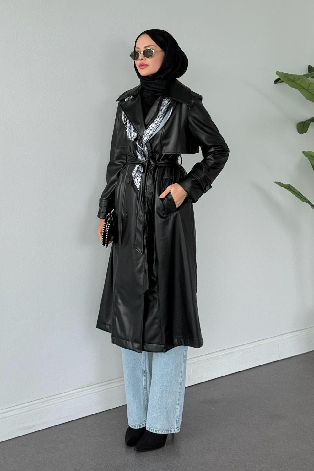 Aller Parça Deri Trençkot Siyah 51002 