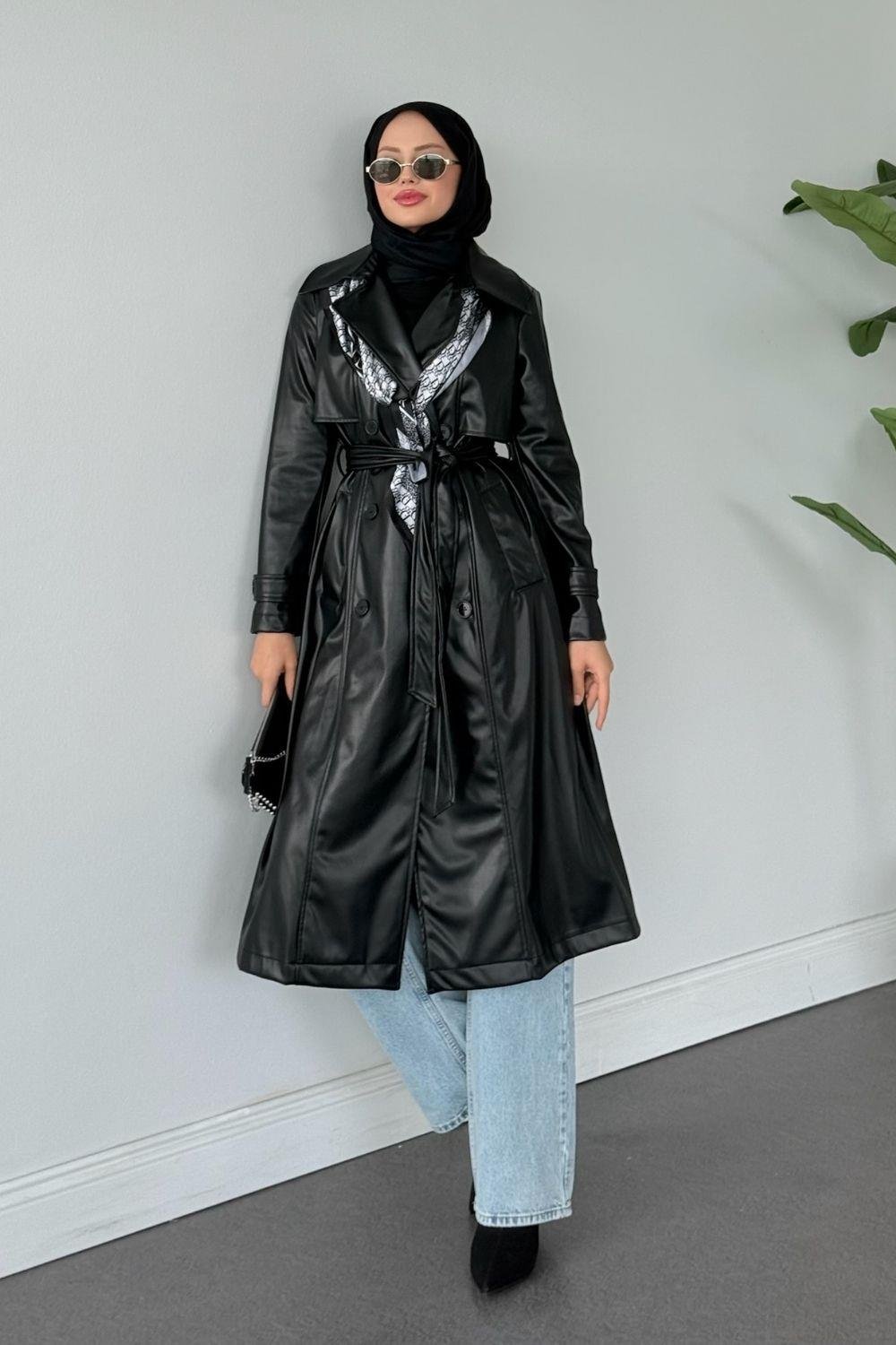Aller Parça Deri Trençkot Siyah 51002 