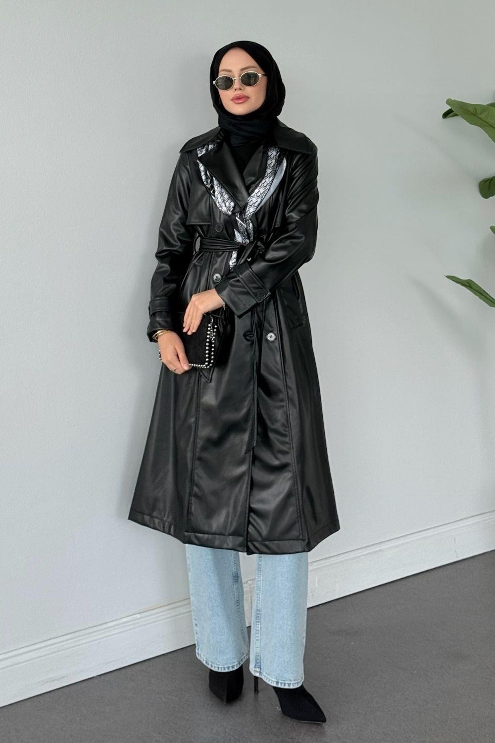 Aller Parça Deri Trençkot Siyah 51002 
