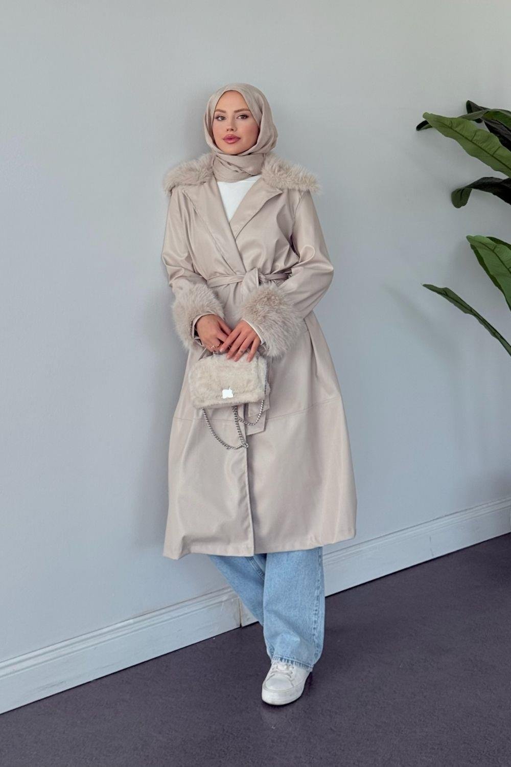 Mualla Kürklü Deri Trençkot Taş 51006 