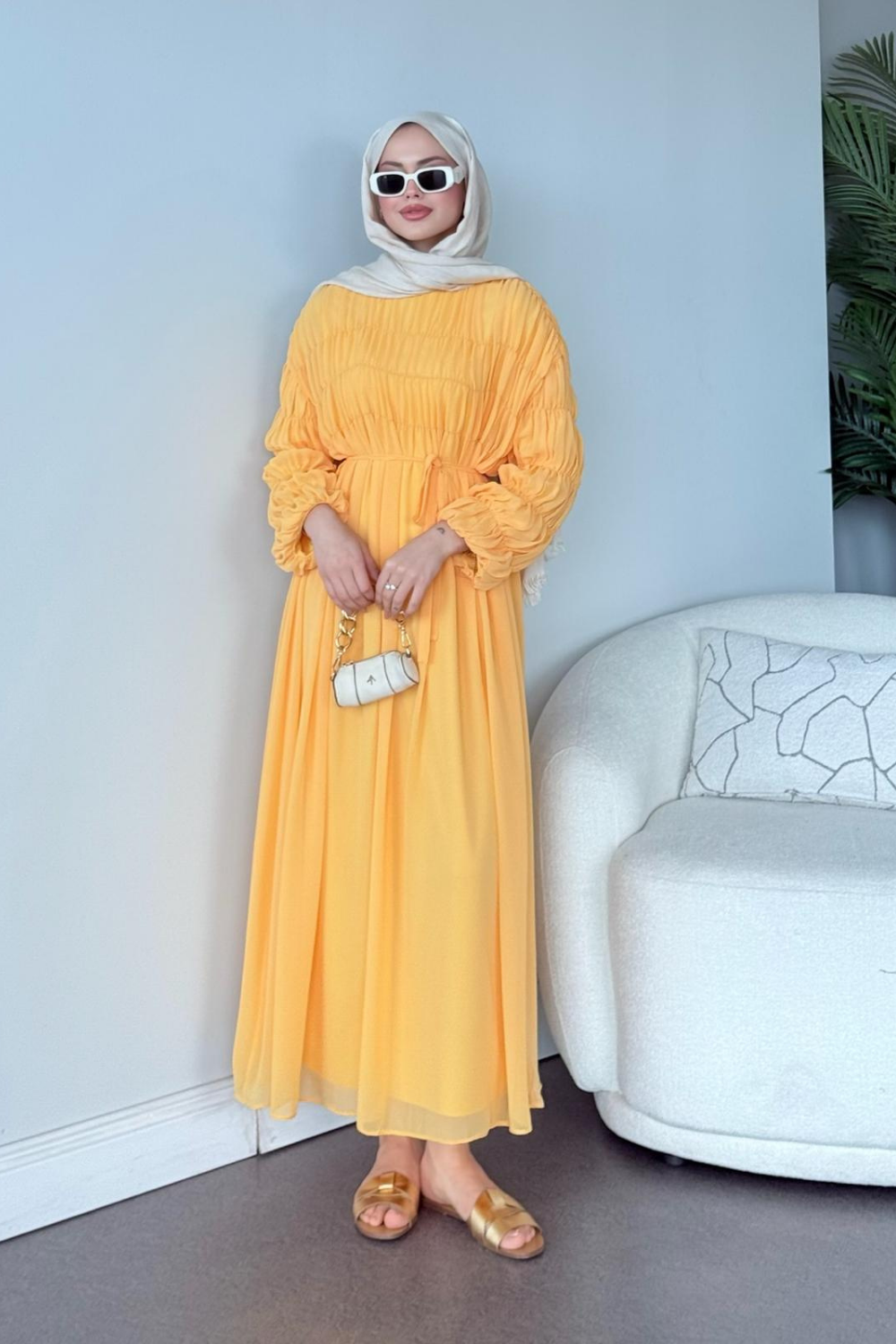 Mişa Şifon Elbise Sarı 5111 