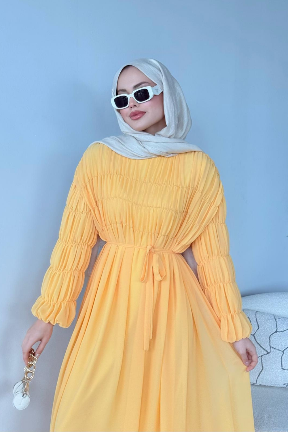 Mişa Şifon Elbise Sarı 5111 
