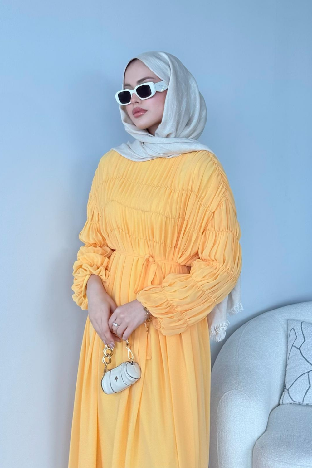 Mişa Şifon Elbise Sarı 5111 