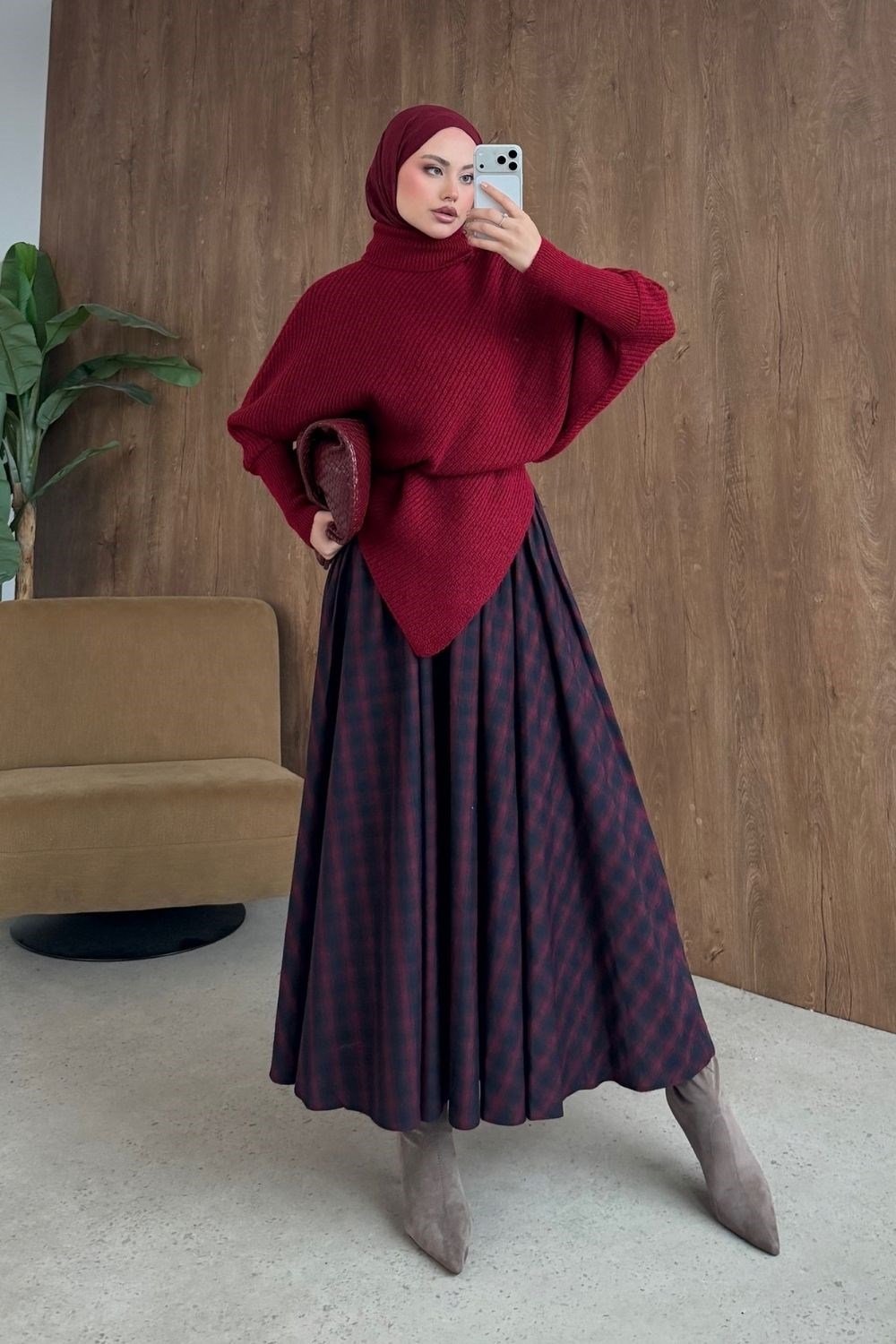 Ekose Etek Bordo 5189 
