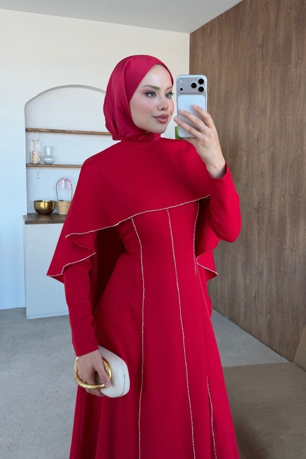 Claris Pelerin Elbise Kırmızı 5197 