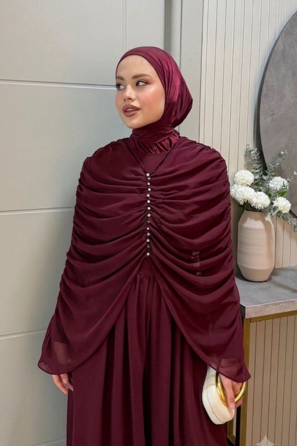 Voila Taş Detaylı Tulum Bordo 5200 