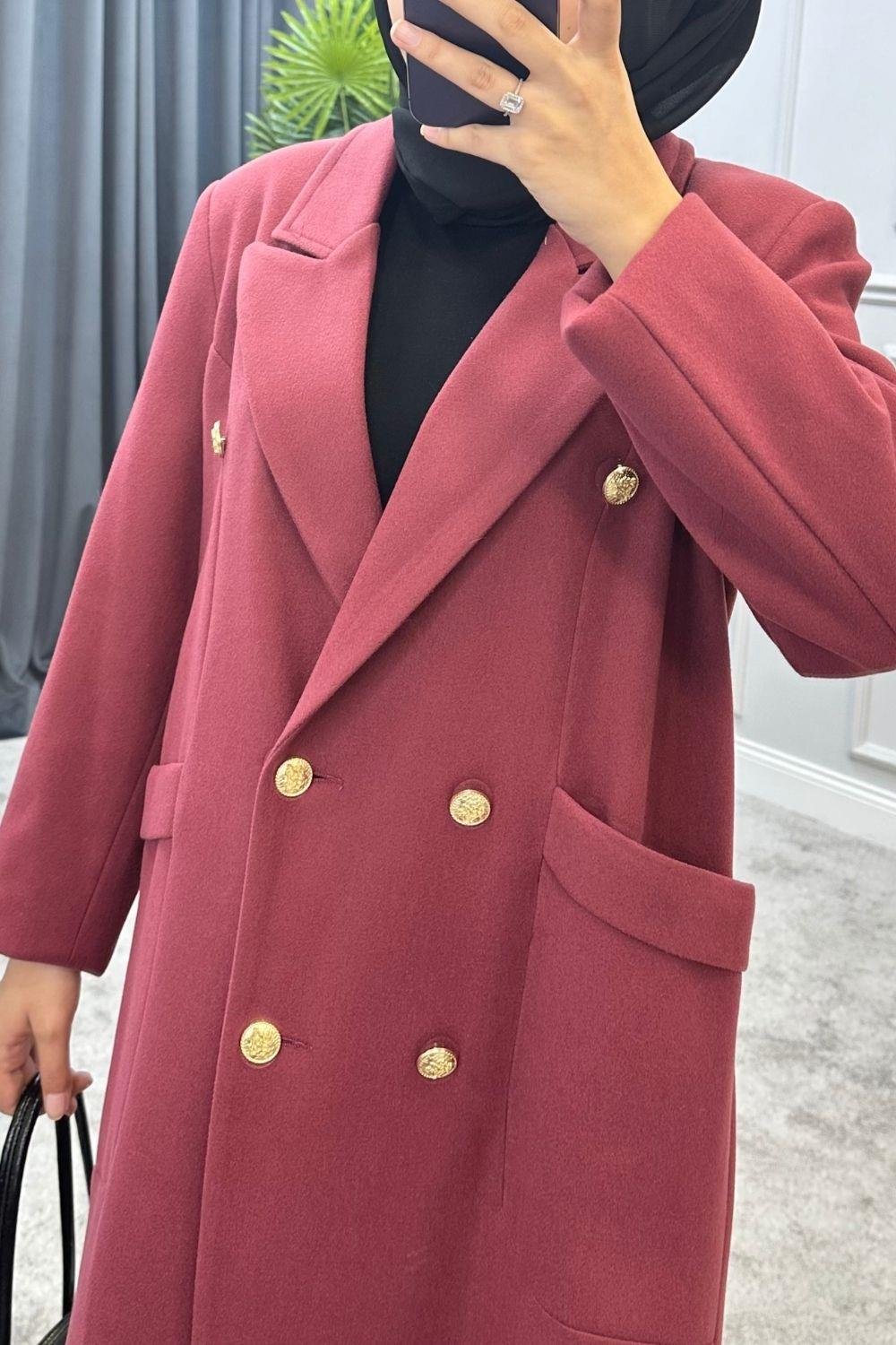 Uzun Düğmeli Kaban Bordo 5489 