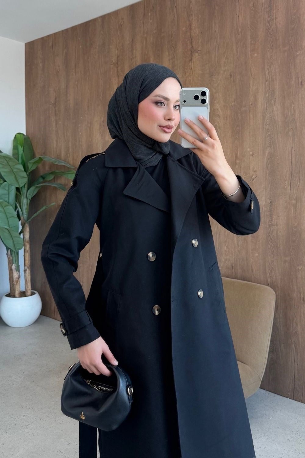 Mest Tokalı Trençkot Siyah 5533 