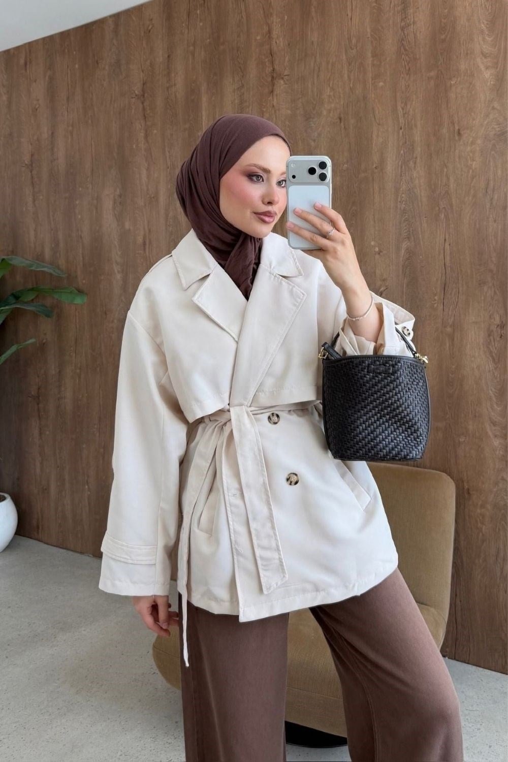 STYL Düğmeli Yarım Trenç Bej 5534 