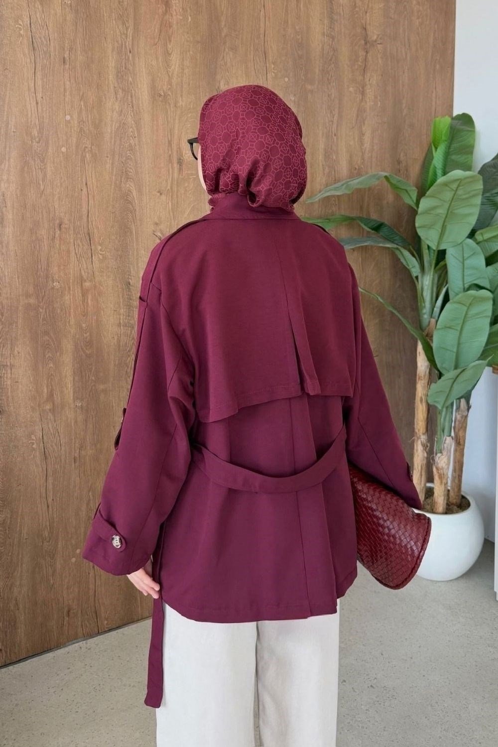 STYL Düğmeli Yarım Trenç Bordo 5534 