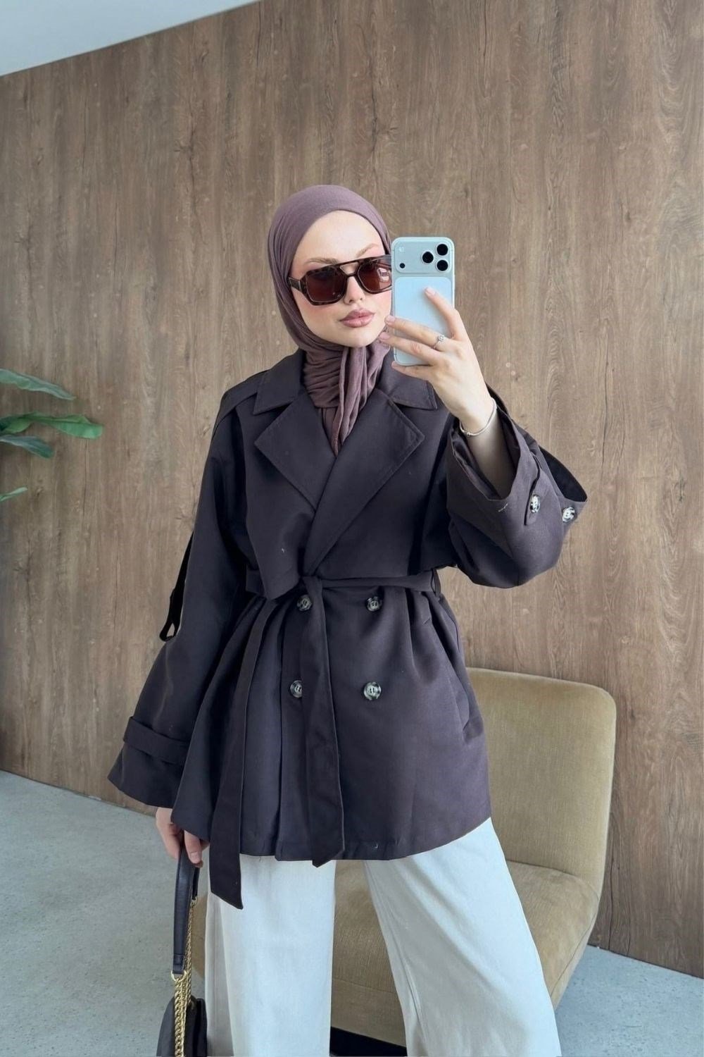 STYL Düğmeli Yarım Trenç Kahverengi 5534 