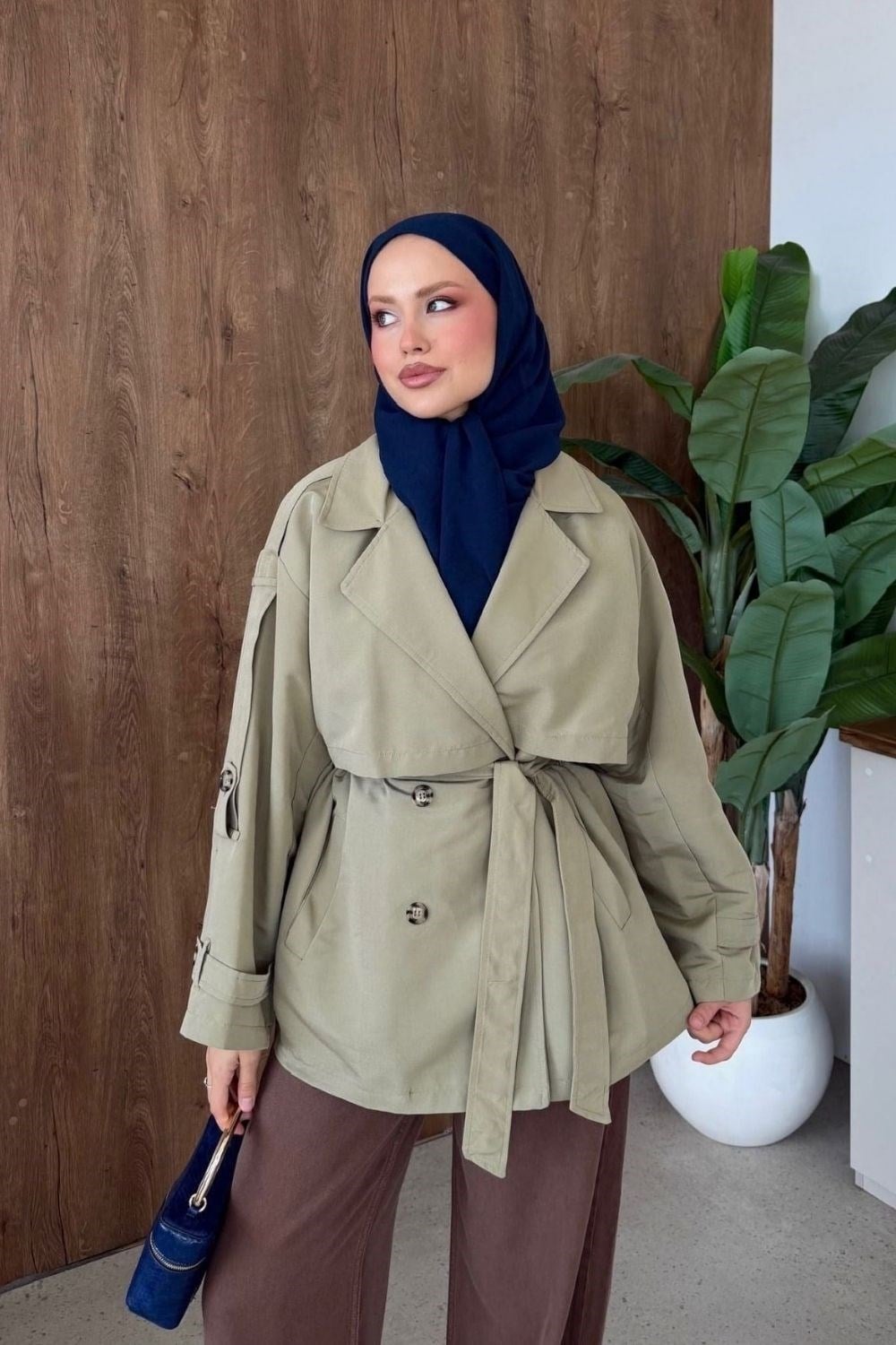 STYL Düğmeli Yarım Trenç Mint 5534 