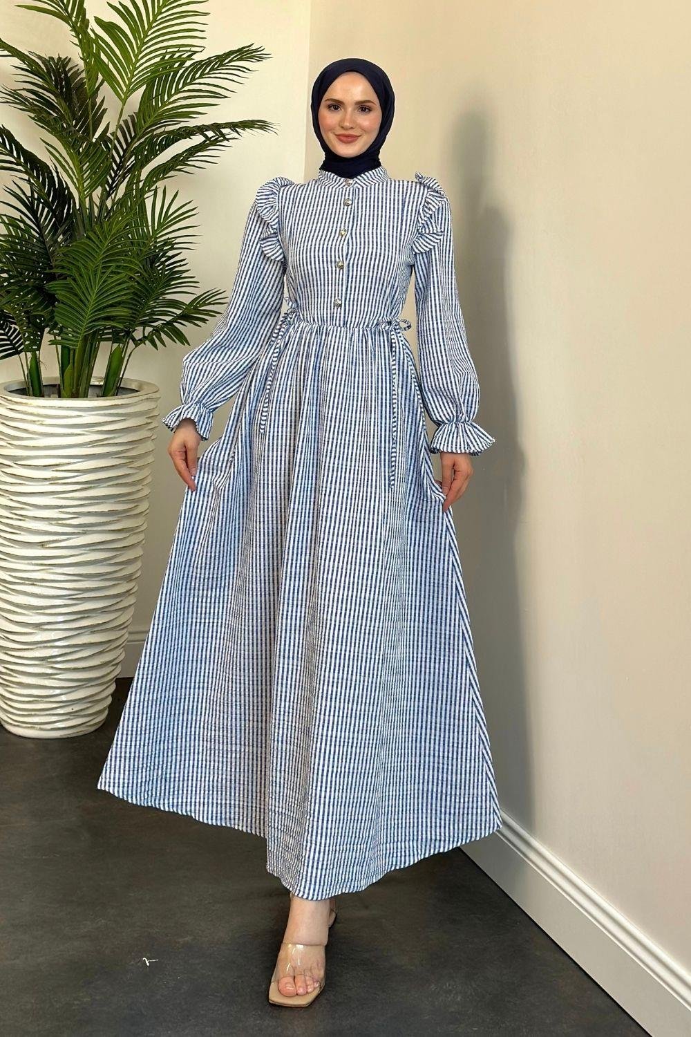 Alia Çizgiili Elbise Lacivert 5558 