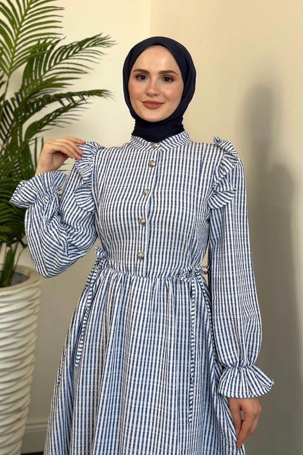 Alia Çizgiili Elbise Lacivert 5558 