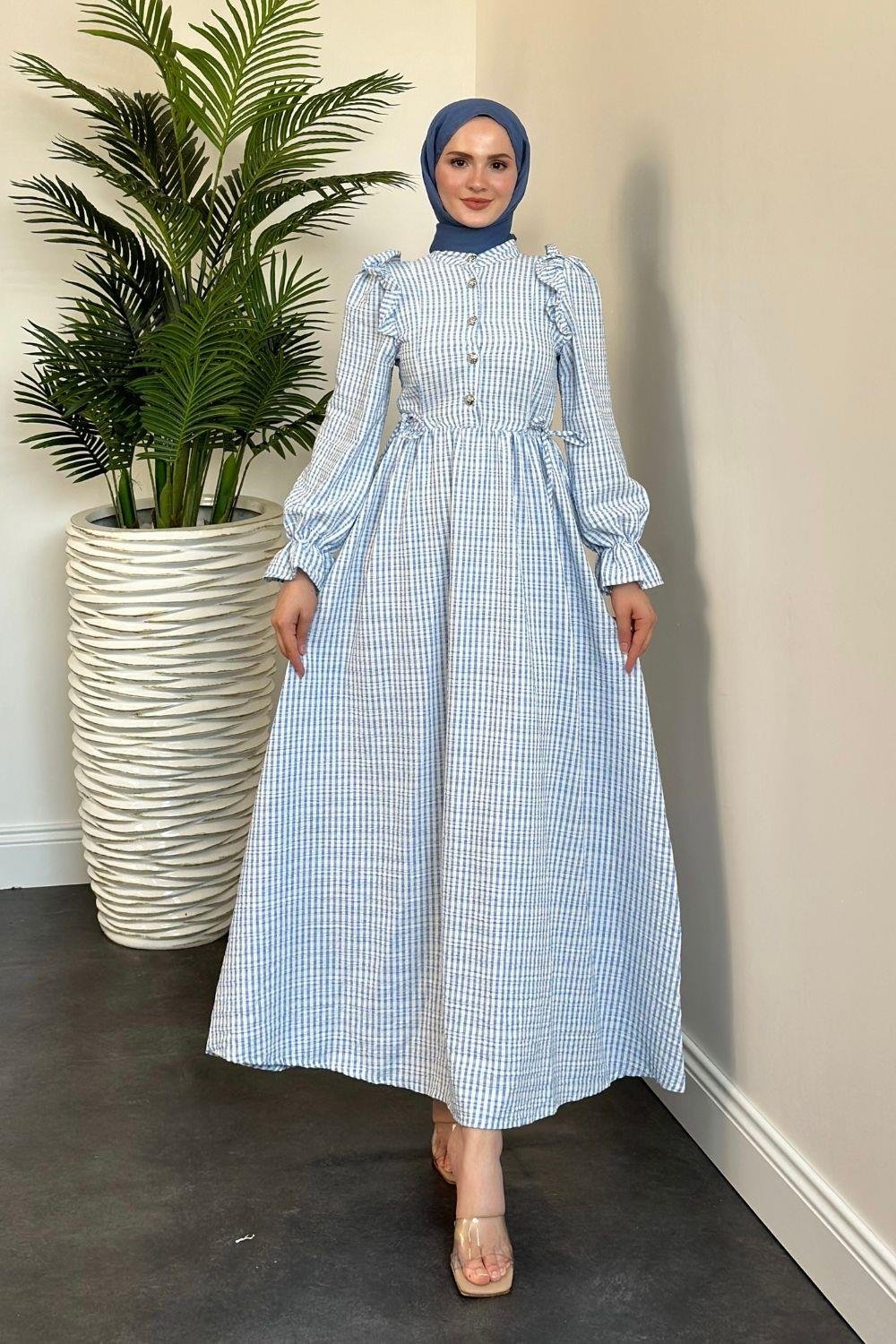 Alia Çizgiili Elbise Mavi 5558 