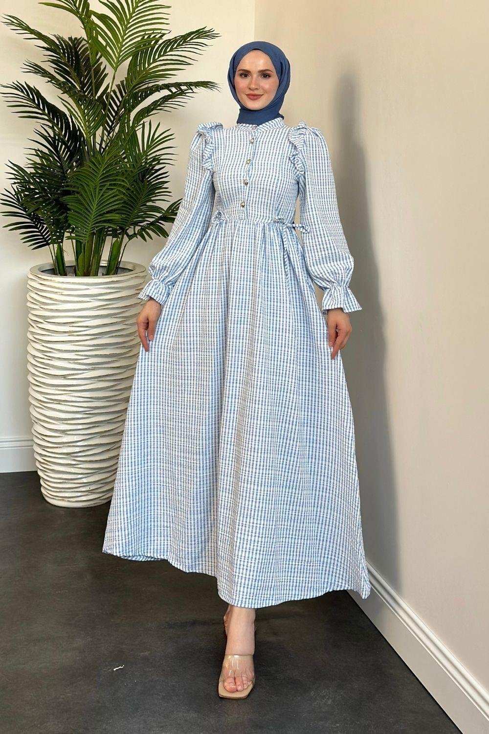 Alia Çizgiili Elbise Mavi 5558 