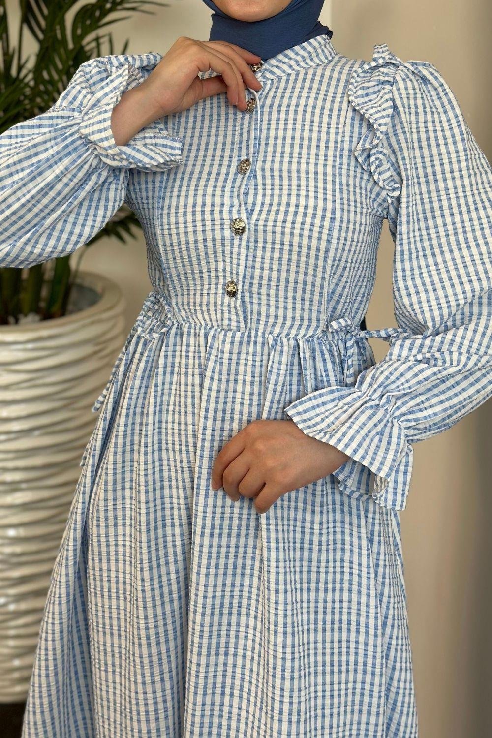 Alia Çizgiili Elbise Mavi 5558 