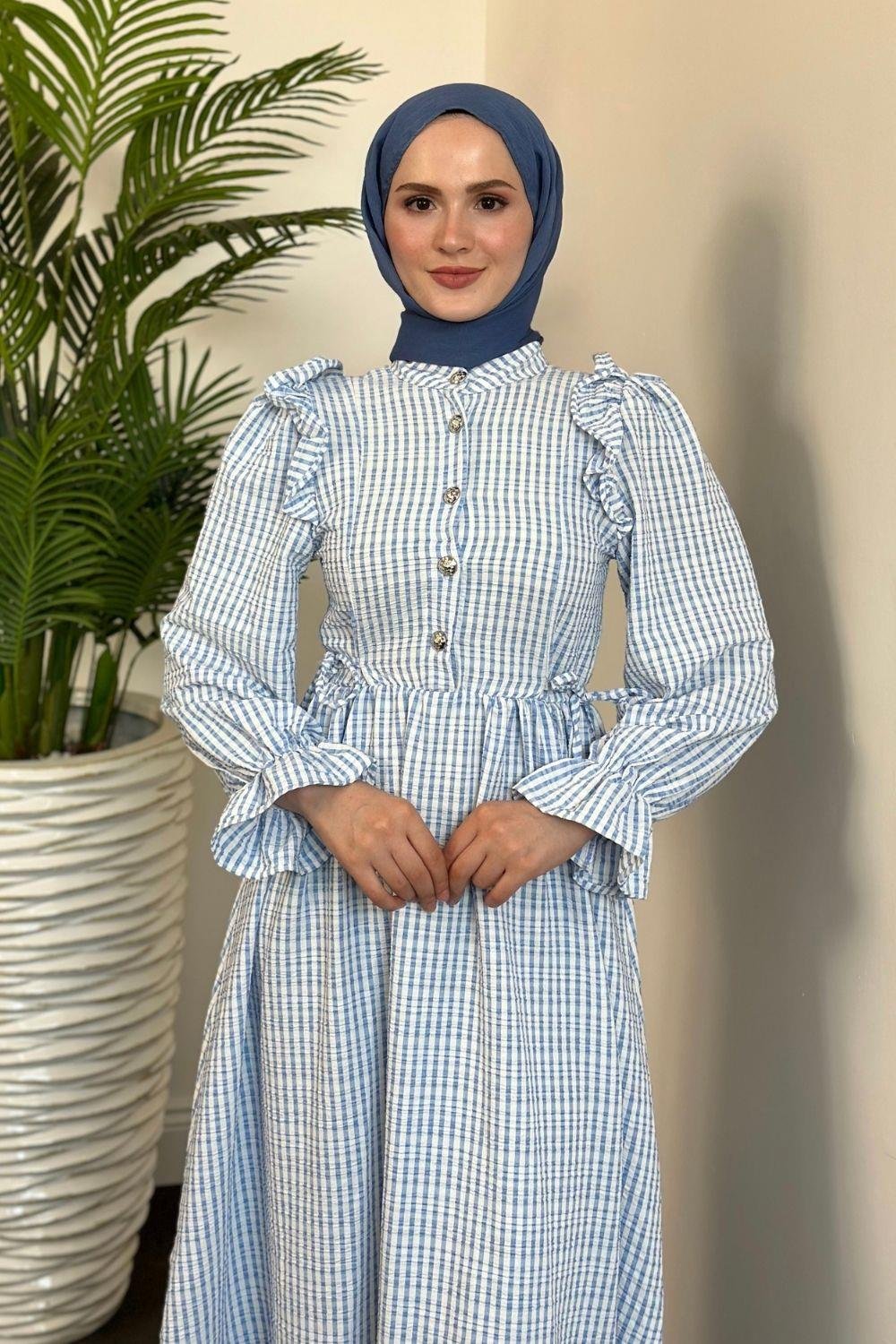 Alia Çizgiili Elbise Mavi 5558 