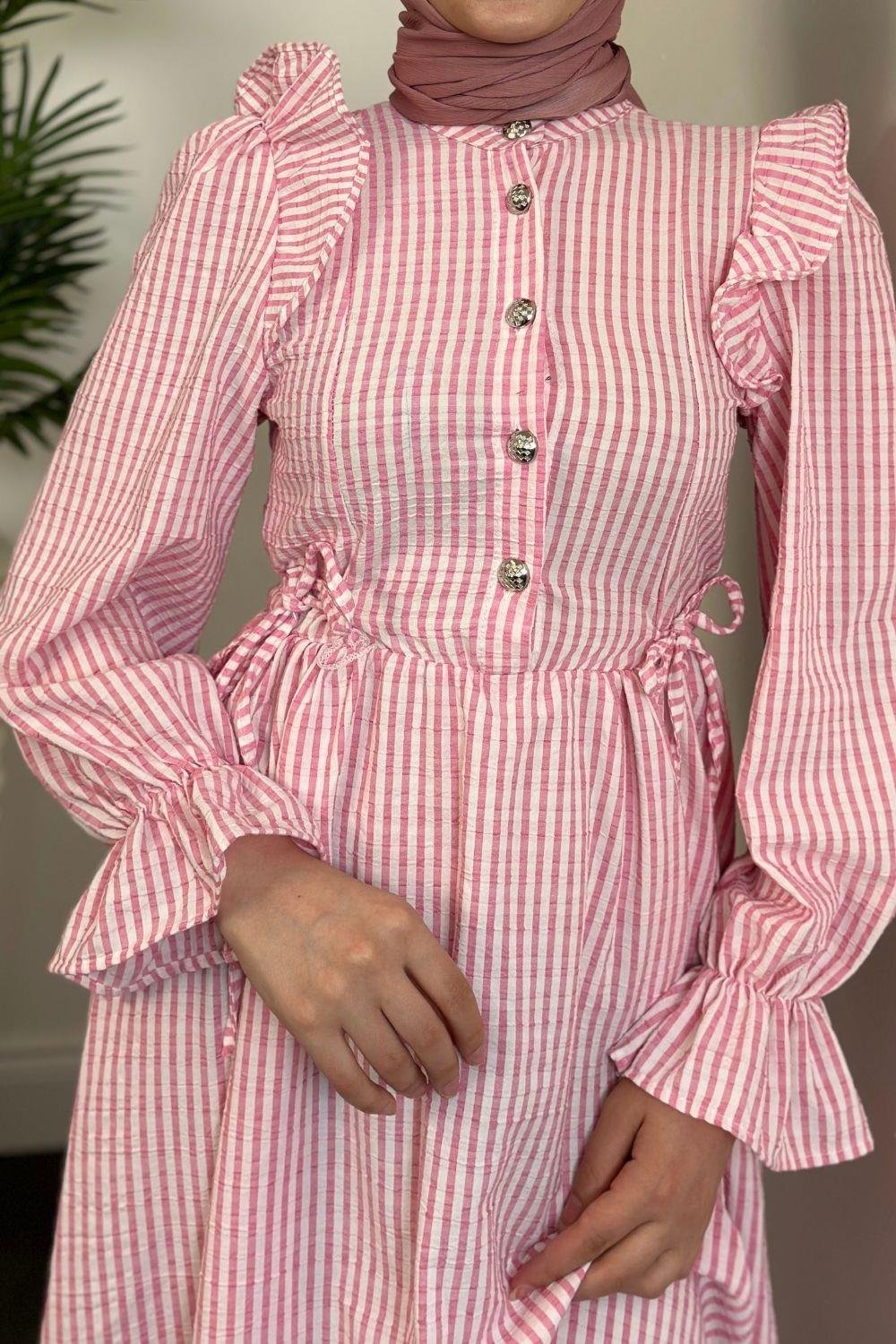 Alia Çizgiili Elbise Pembe 5558 