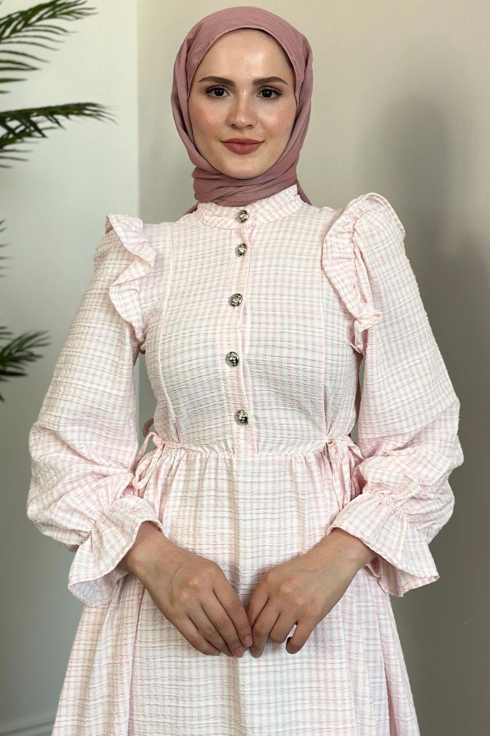 Alia Çizgiili Elbise Pudra 5558 