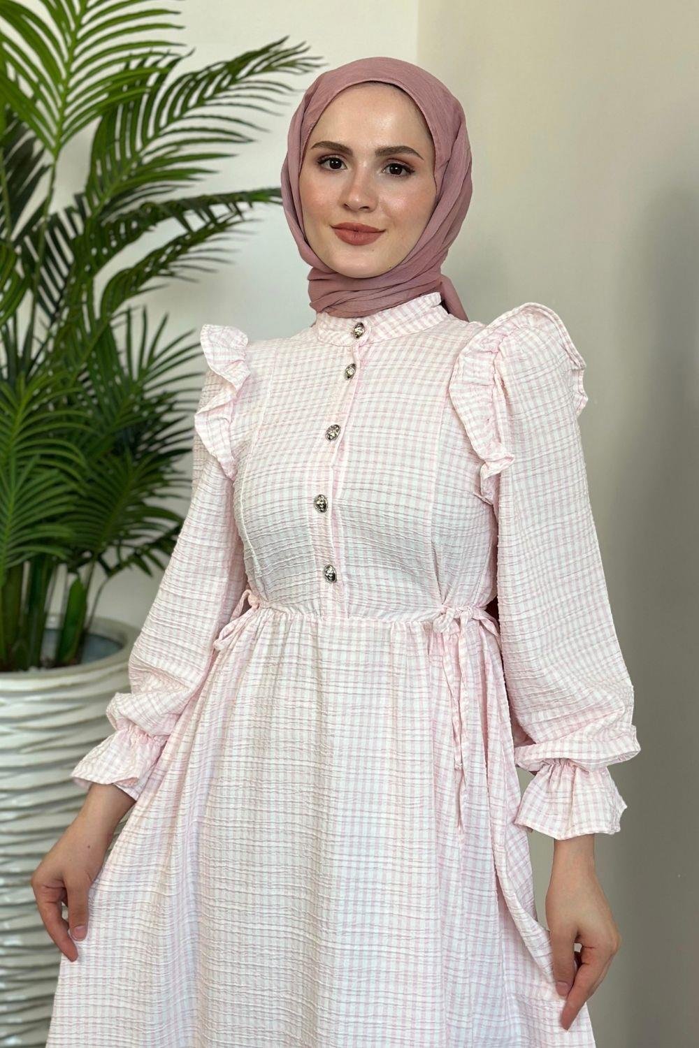 Alia Çizgiili Elbise Pudra 5558 