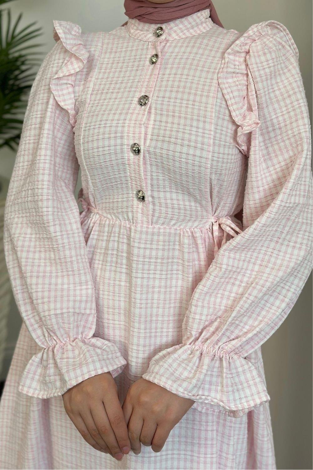 Alia Çizgiili Elbise Pudra 5558 