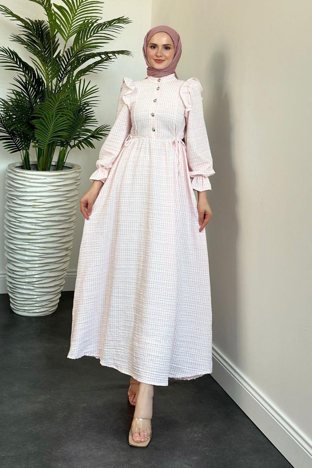 Alia Çizgiili Elbise Pudra 5558 