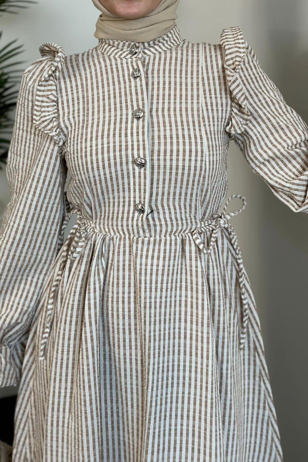 Alia Çizgiili Elbise Vizon 5558 