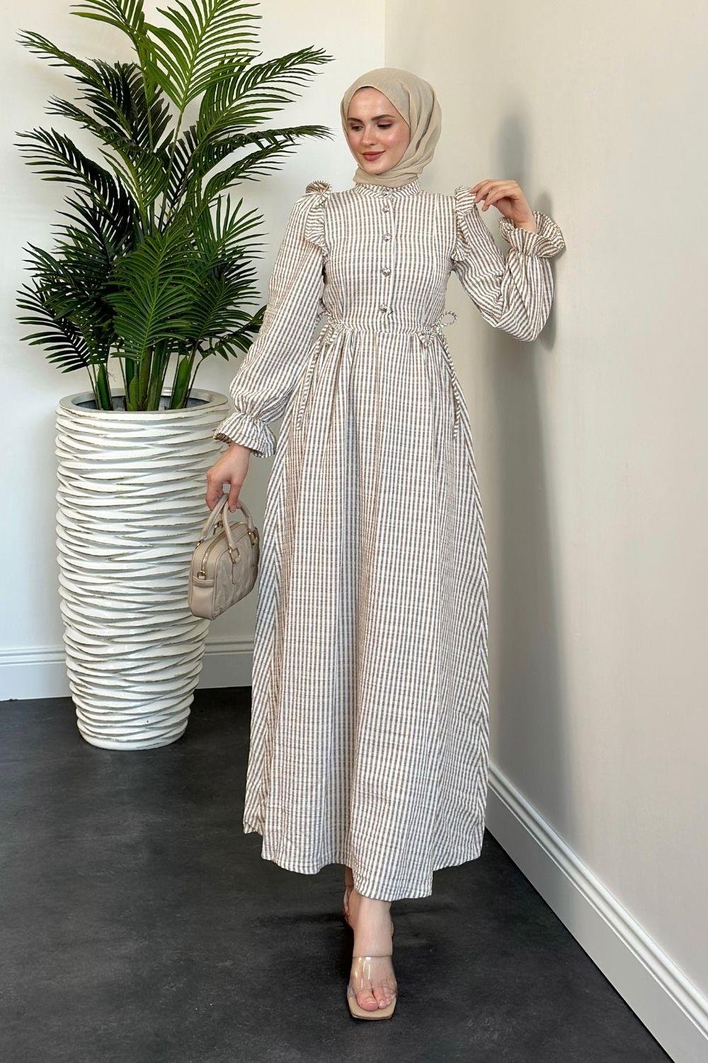 Alia Çizgiili Elbise Vizon 5558 