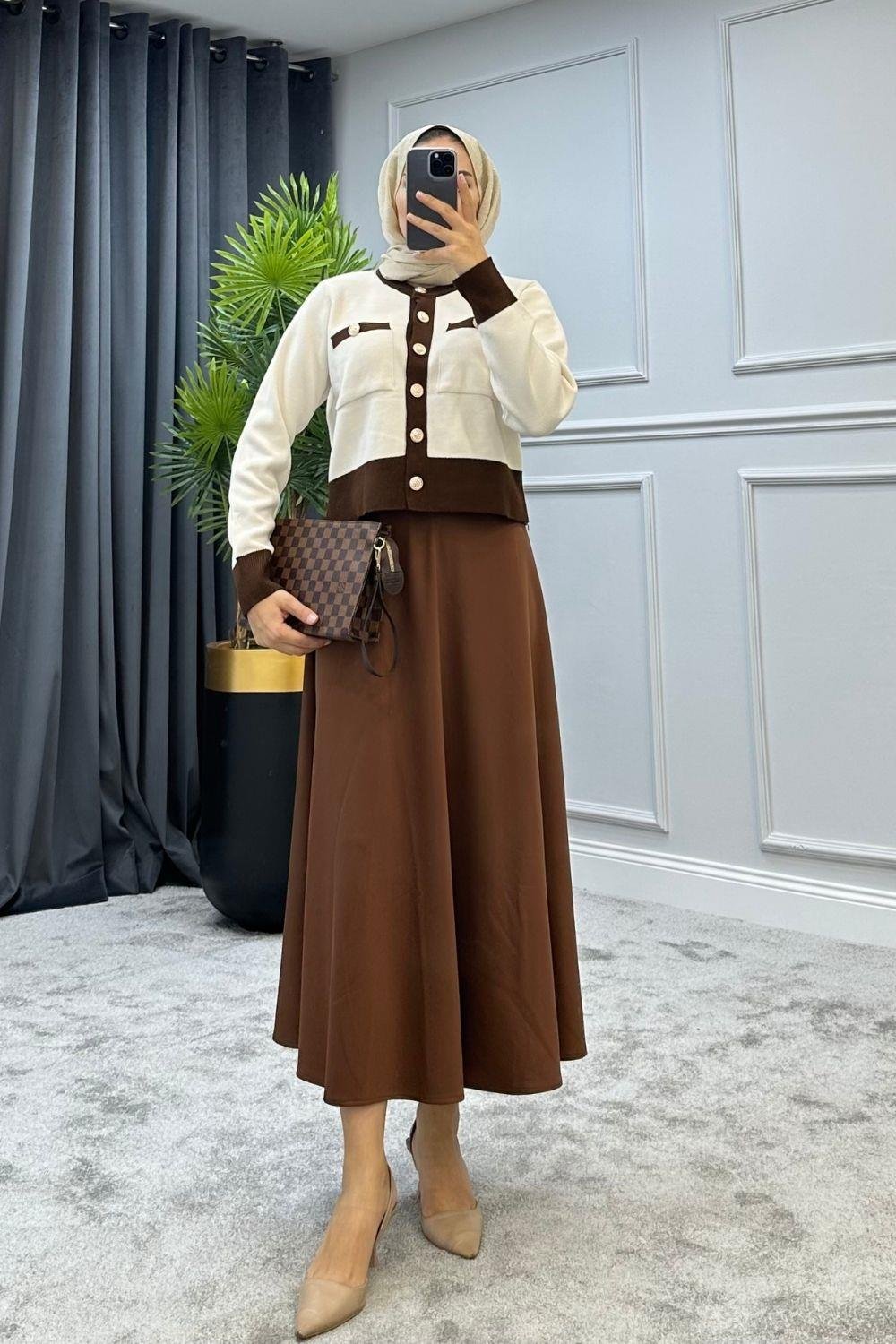 Sedef Triko Hırka Kahverengi 5590 