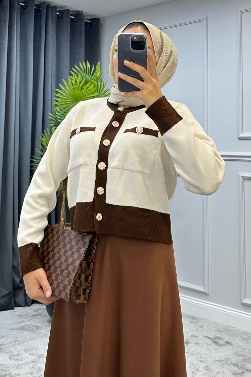 Sedef Triko Hırka Kahverengi 5590 