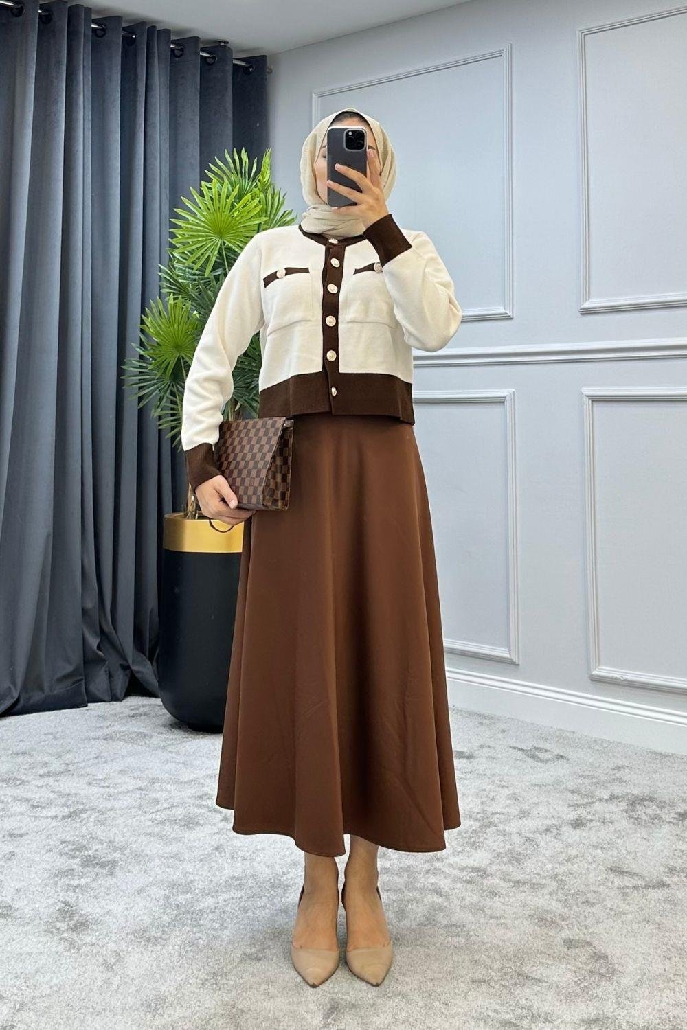 Sedef Triko Hırka Kahverengi 5590 