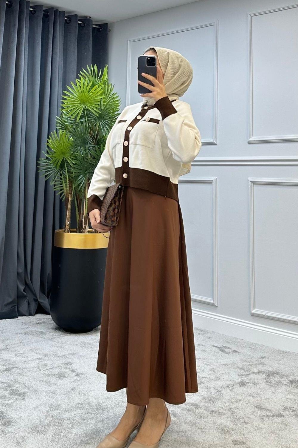 Sedef Triko Hırka Kahverengi 5590 