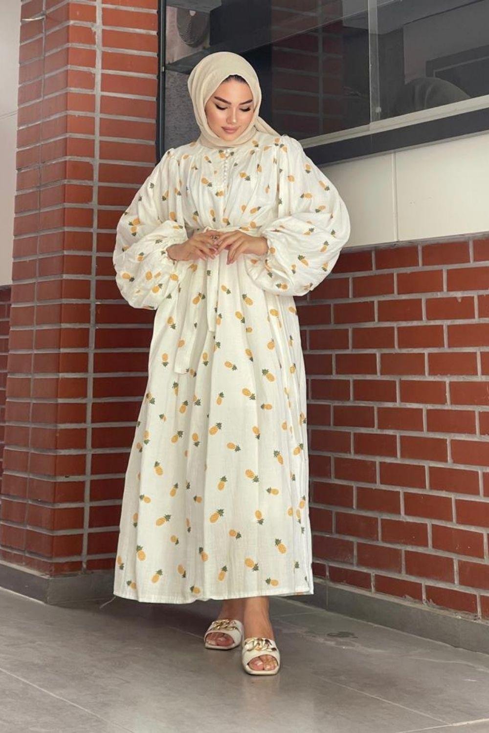 Ananas Dessenli Elbise Turuncu 5626 